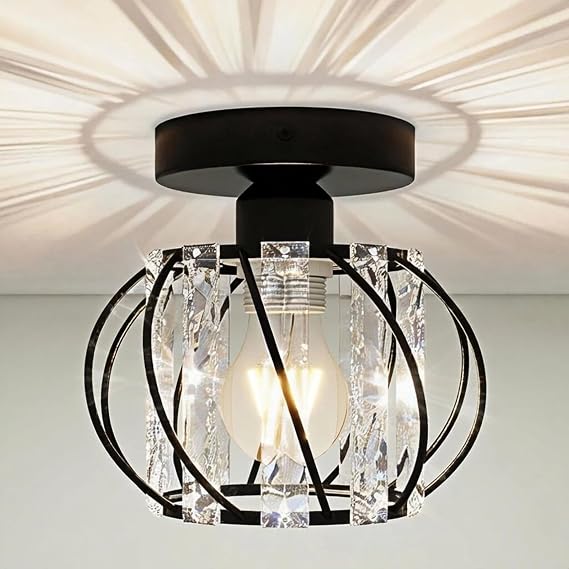 Emitto Crystal Ceiling Light K9 Flush Mount Hallway Dining Living Room Black [Energy Class B]