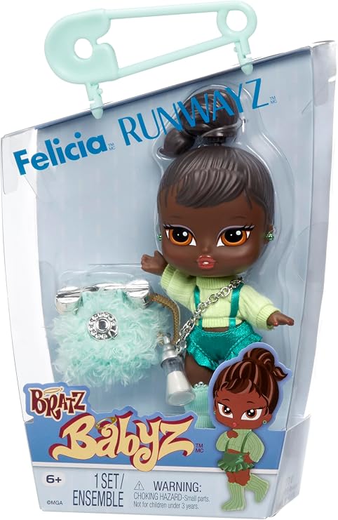 Bratz Babyz Runwayz Doll - Felicia - 1 Collectable Fashion Doll with Fashionable Outfit Cute Baby Doll with Necklace that also serves as a Keyring - Children's Toy - for Kids from 6 Years