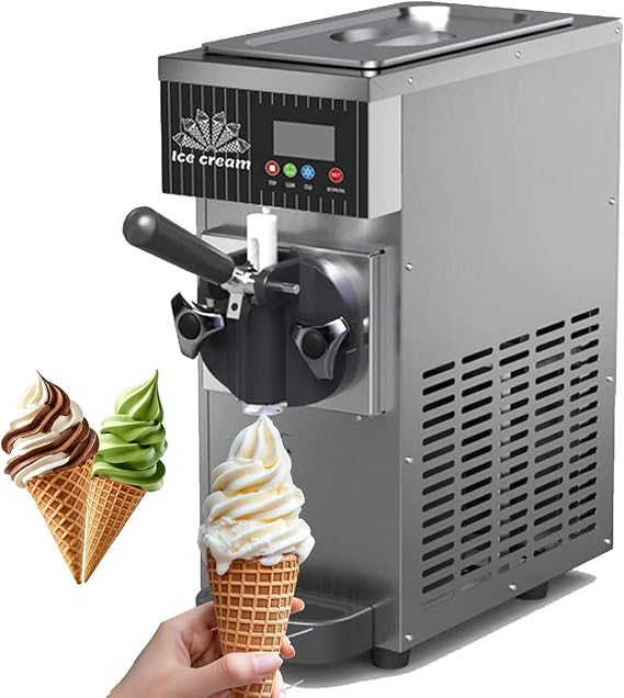Commercial Ice Cream Machine, Soft Serve Ice Cream Maker with LCD Display, 4–5 Kg/h Output, Automatic Cleaning, Countertop Frozen Dessert Maker for Restaurants & Dessert Shops gray
