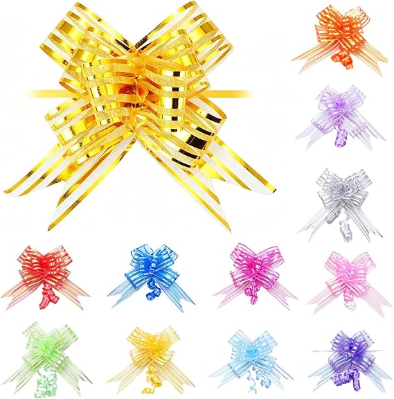 12 Pack Pull Bows, 50mm Large Ribbon Bows Organza Pull Bow