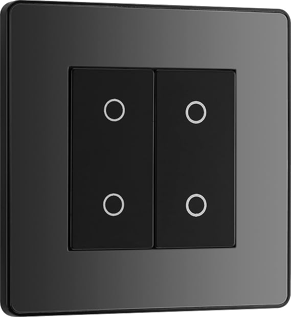 BG Electrical Double Slave/Secondary Touch Dimmer Wall Light Switch, 2-Way, Trailing Edge, Screwless Front Plate, Evolve, Black Chrome, 200W, PCDBCTDS2B
