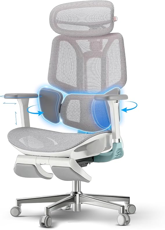 Hbada E3 Pro Ergonomic Office Chair - 3-Zone Lumbar Support 4D Headrest 4D Armrests Desk Chair with Footrest Pink
