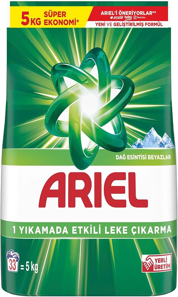 Ariel Dağ Esintisi Beyazlar Toz Çamaşır Deterjanı 5 Kg 33 Yıkama
