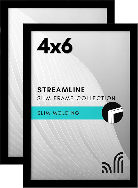 Americanflat 6x4 Photo Frames with Shatter Resistant Glass - Thin Photo Frames for Wall and Tabletop Display - Hanging Hardware and Easel Back Included - Black