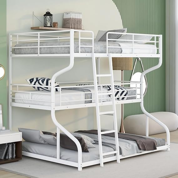 Extra Large Triple Bunk Bed Full/Twin/Queen with Long & Short Ladders, Finish