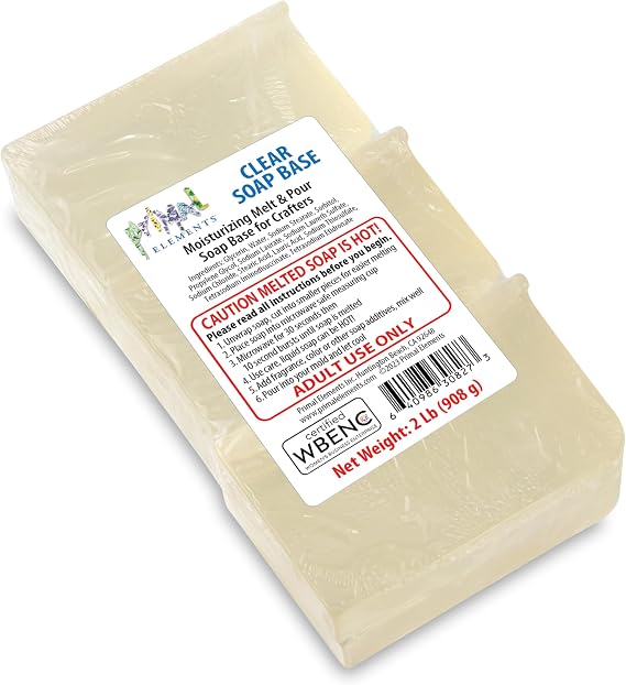 Primal Elements Clear Moisturizing Melt and Pour Soap Base for Crafters, Unscented, 2 Pound