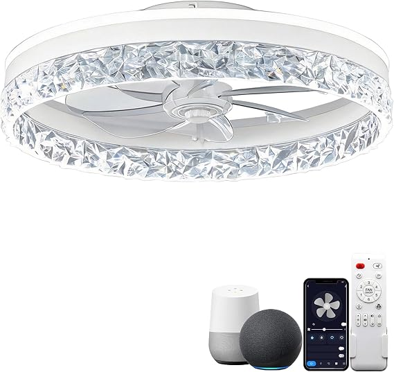 20" Smart Ceiling Fans with Lights Compatible Alexa and Google Assistant, Ceiling Fan with RGB Light Remote/APP Control 3000K-6500K Dimmable 6-Speed Reversible Blades for Living Room Bedroom [Energy Class C]