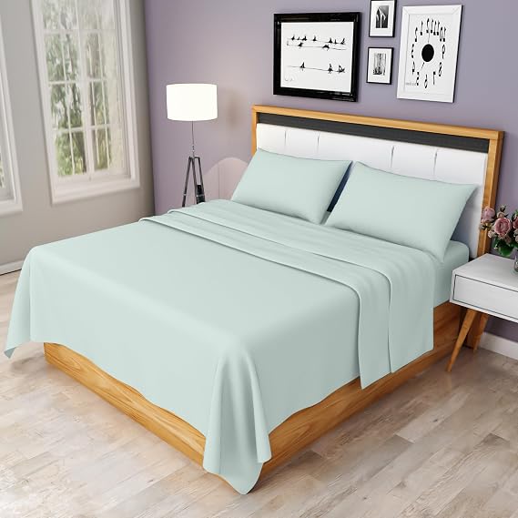 Duck Egg Double Bed Sheet Set - Easy Care 4 Pieces Poly Cotton Sheet Set Double Size (Flat Sheet + Fitted Sheet + 2 Pillowcases) - Soft Wrinkle Resistant Bedding Set