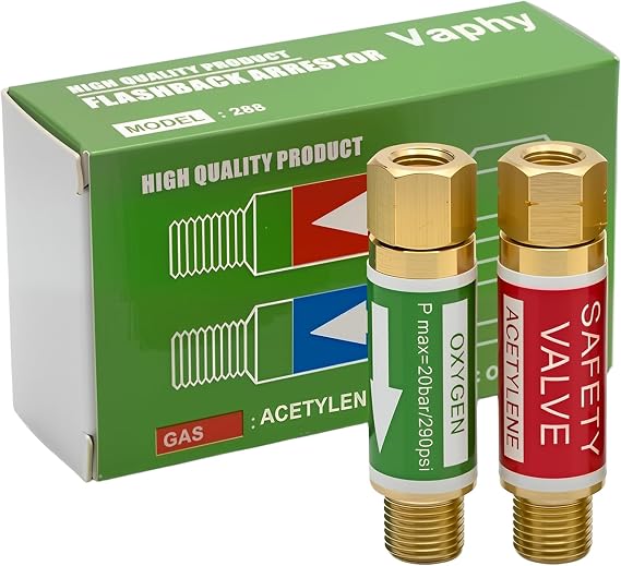 Oxygen and Acetylene Flashback Arrestors Set Regulator End 9/16-18 Threads B Size