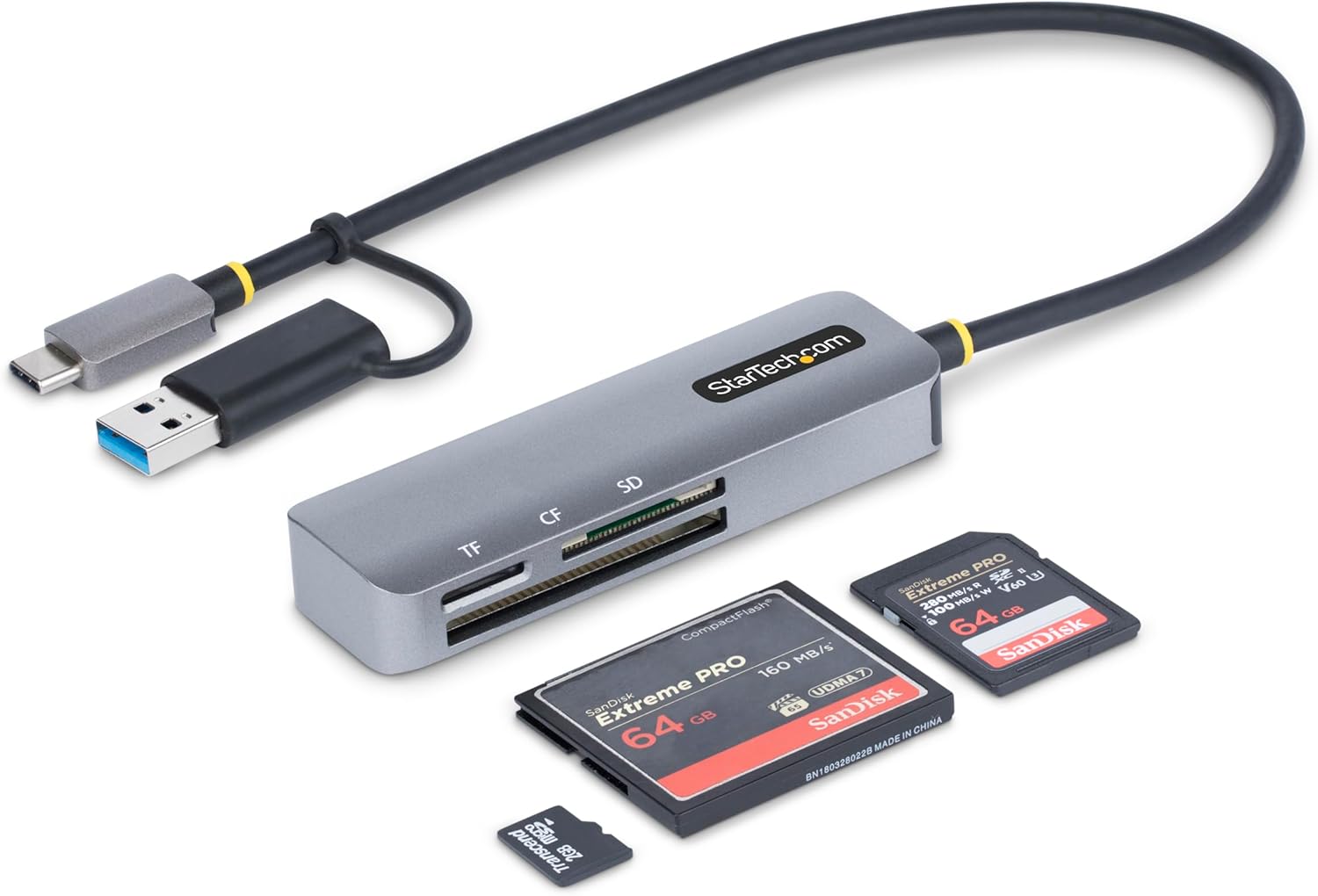 USB 3.0 Multi-Media Memory Card Reader, SDmicroSDCompactFlash, USB-C External Card Reader with USB-A Adapter