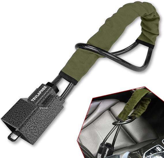Tevlaphee Upgraded Steering Wheel Lock, Seat Belt Lock, Metal Head, High Visibility Car Lock Anti-Theft Device, Heavy Duty, Universal Fit for Car, SUV, Pickup, Jeep, Van, RV, 3Keys(Green)