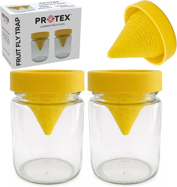 PR0TEX Fruit Fly Trap (2 Pack), Reusable. Highly Effective Fly Trap, Ideal for Home & Kitchen, Glass Design Fruit Fly Catcher. Effective Non Toxic Solution to Remove Fruit Flies