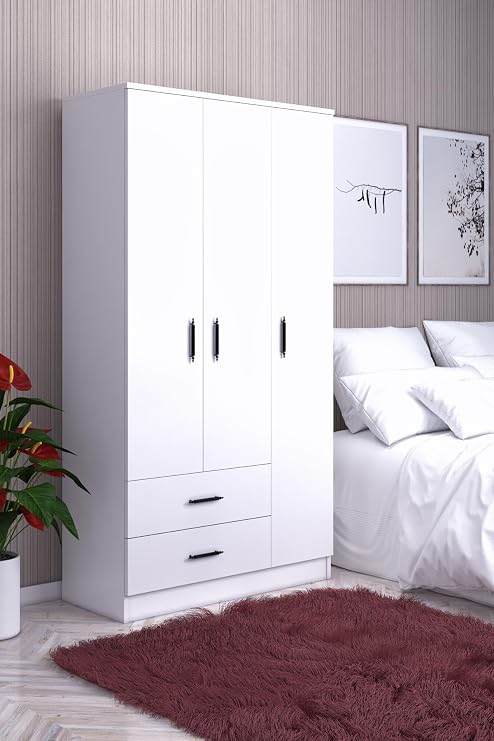 Abete-3 Door Wardrobe With 2 Drawers-white