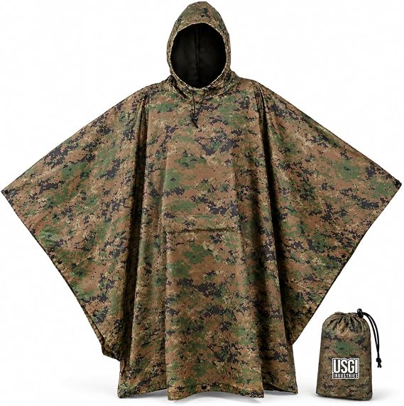 USGI Industries Military Style Poncho Multi Use Rip Stop Camouflage Rain Poncho