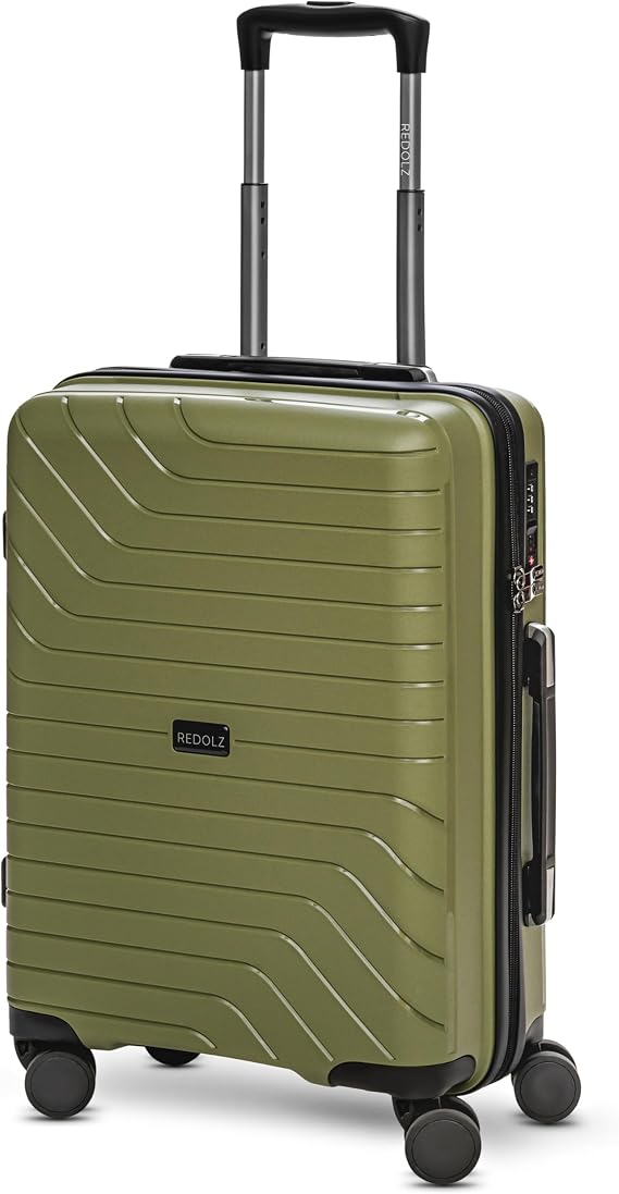 REDOLZ Essentials 05 Hard Shell Suitcase for Women/Men - Lightweight Trolley Made of PP Material - with 4 Double Wheels & TSA Combination Lock, Dark Olive, Koffer S (55 cm), Hard Shell Trolley