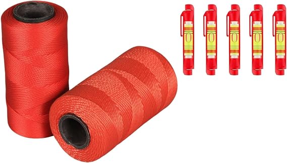Professional Nylon String Line Kit, 1000 Feet with 5 Line Level Tools, High Strength #18 Cord for Construction, Gardening, Masonry, Fishing (red)