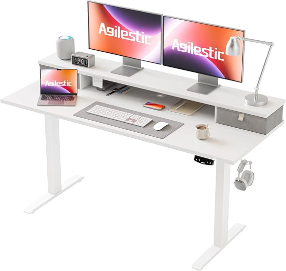 Agilestic Electric Adjustable Height Desk, with 2 Fabric Drawers, 140x60cm
