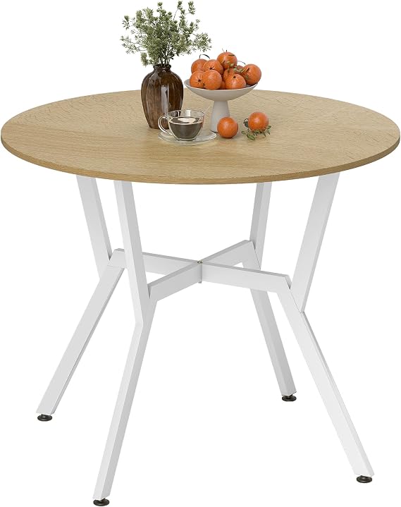 HOMCOM Round Dining Table 2-4 People 90x90x76cm Natural and White