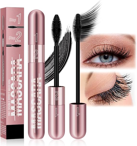 Waterproof Mascara Black, Tubing Mascara for Older Women & Sensitive Eyes, 2-in-1 Dual-Ended, 4D Volumising & Lengthening, False Lash Effect, 5X Longer Curling, Smudge Proof, Long Lasting