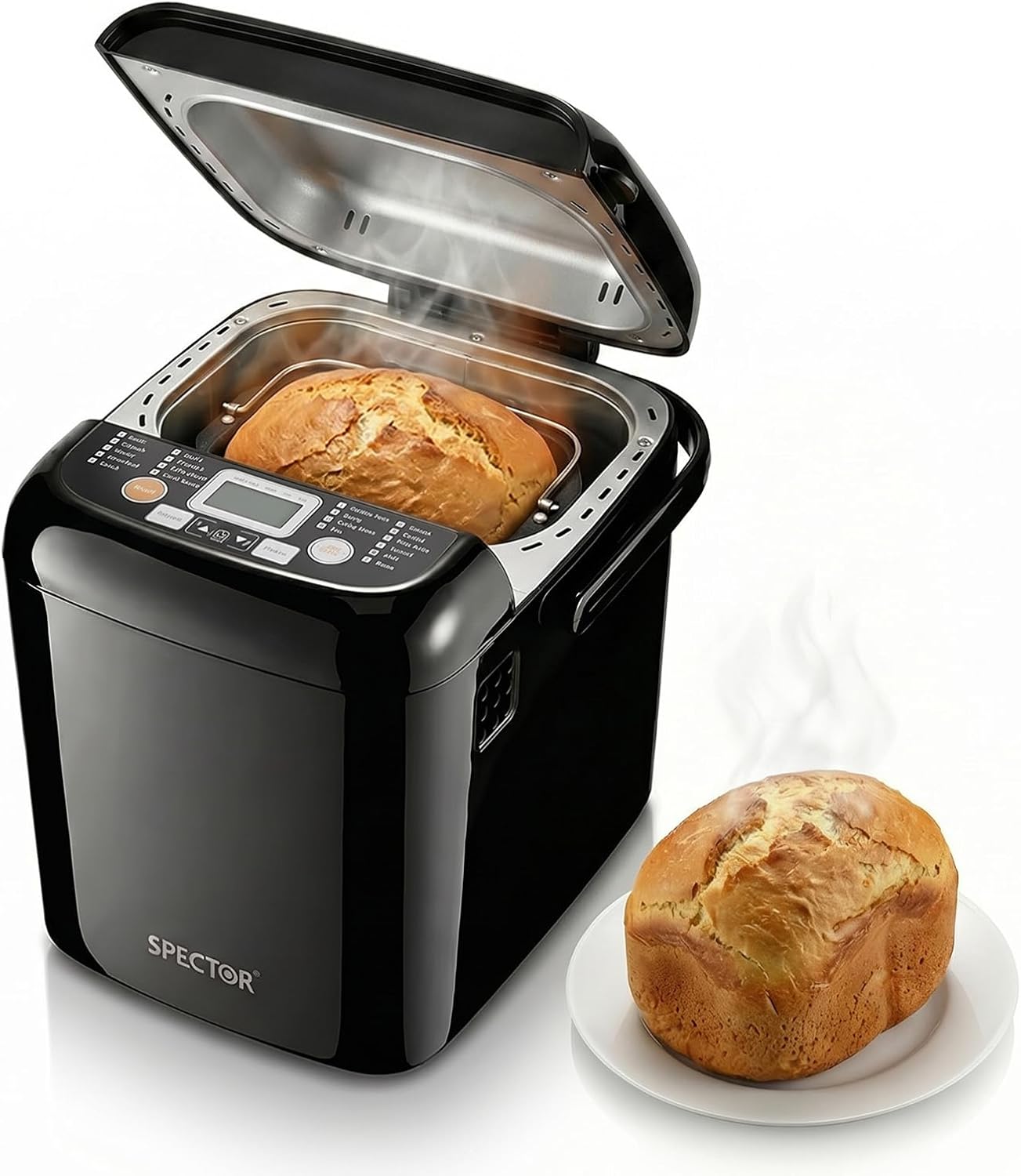 Spector Compact Bread Maker Machine, 1.2lb Small Breadmaker with 15-Hour Delay Timer, Low Noise DC Motor, 3 Crust Settings, Non-Stick Pan, Gluten-Free, Sourdough