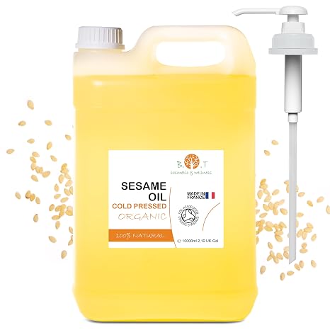 100% Pure and Natural Organic Sesame Oil Extracted from Cold Pressing Sesame Seeds. Certified Organic. Skin and Hair Care. Ayurveda Massage Oil - 10000ml 10L