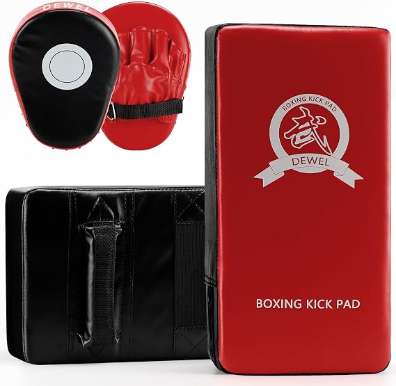 DEWEL PU Leather Punch Pad Set 2 × PU Punch Pads and 1 Pair PU Hand Pads Pads for Kickboxing Thai Boxing Karate