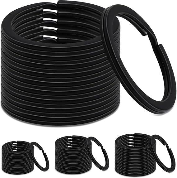 Black Flat Key Rings,60 Pieces Metal Round Split Rings 20/25/30/35mm
