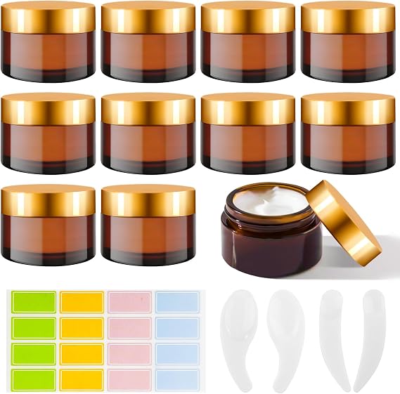 10 Pcs 30 ml Amber Glass Jars With Lids, Cosmetic Pots Glass
