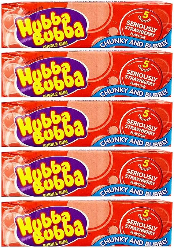 5 x 5 chunks Strawberry Flavour Chewing Bubble Gum Chunky Natural Fruit Sweet Snack