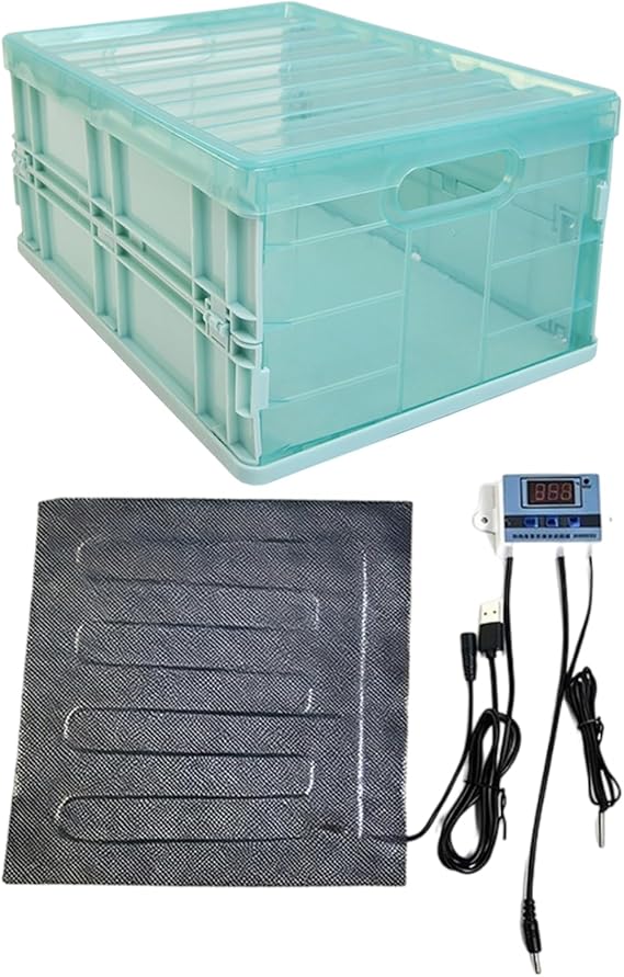 Foldable Chick Brooder Box with Adjustable Temperature Control, Waterproof Heated Poultry Warmer for Small Animals, 30x21.8x14.8cm, USB Powered, Includes Cushion