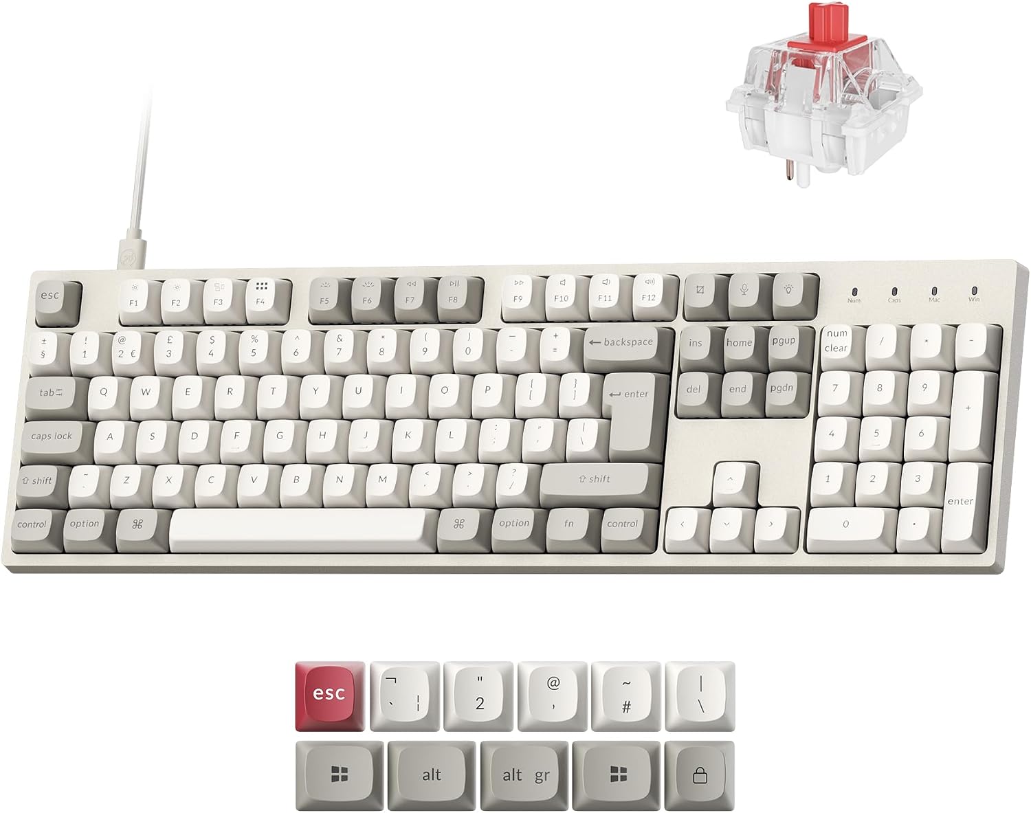 Keychron C2 Pro 8K Wired Mechanical Keyboard - UK ISO Layout, 8000Hz Polling Rate, QMK/VIA Programmable Hot-Swappable Red Linear Switch, RGB Backlit Full Size with PBT Keycaps for Mac, Windows, Linux