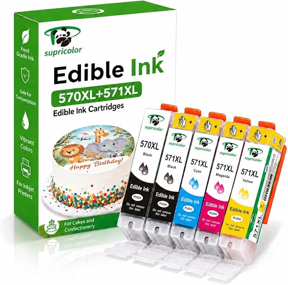 Compatible Canon PGI-570xl CLI-571xl Edible Ink Cartridges, Replacement for PGI-570 CLI-571 Use with Canon PIXMA MG5750 MG5751 MG5752 MG5753 TS5050 TS5051 TS5053 TS5055 MG6850 5-Pack