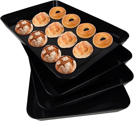 Serving Tray, 4PCS Black Reusable Serving Platters for Party, Plastic Tray for Snacks, Food, Cookies, Sandwich, Tea, Drink, Dinner, 40.4 x 27.9 cm