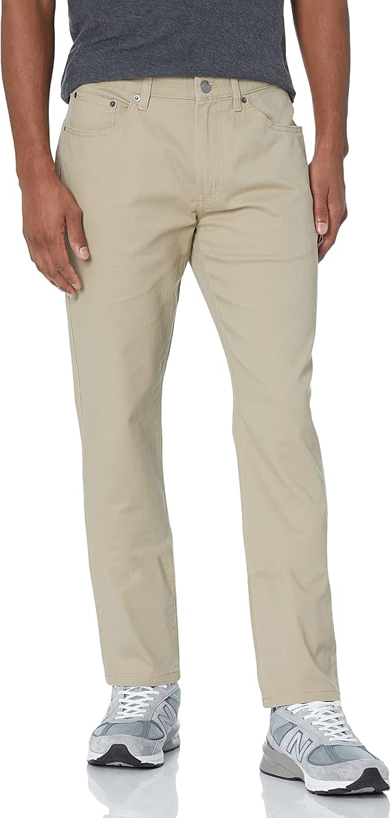 Amazon Essentials Men's Slim-Fit 5-Pocket Stretch Twill Trousers, Khaki Brown, 33W / 30L