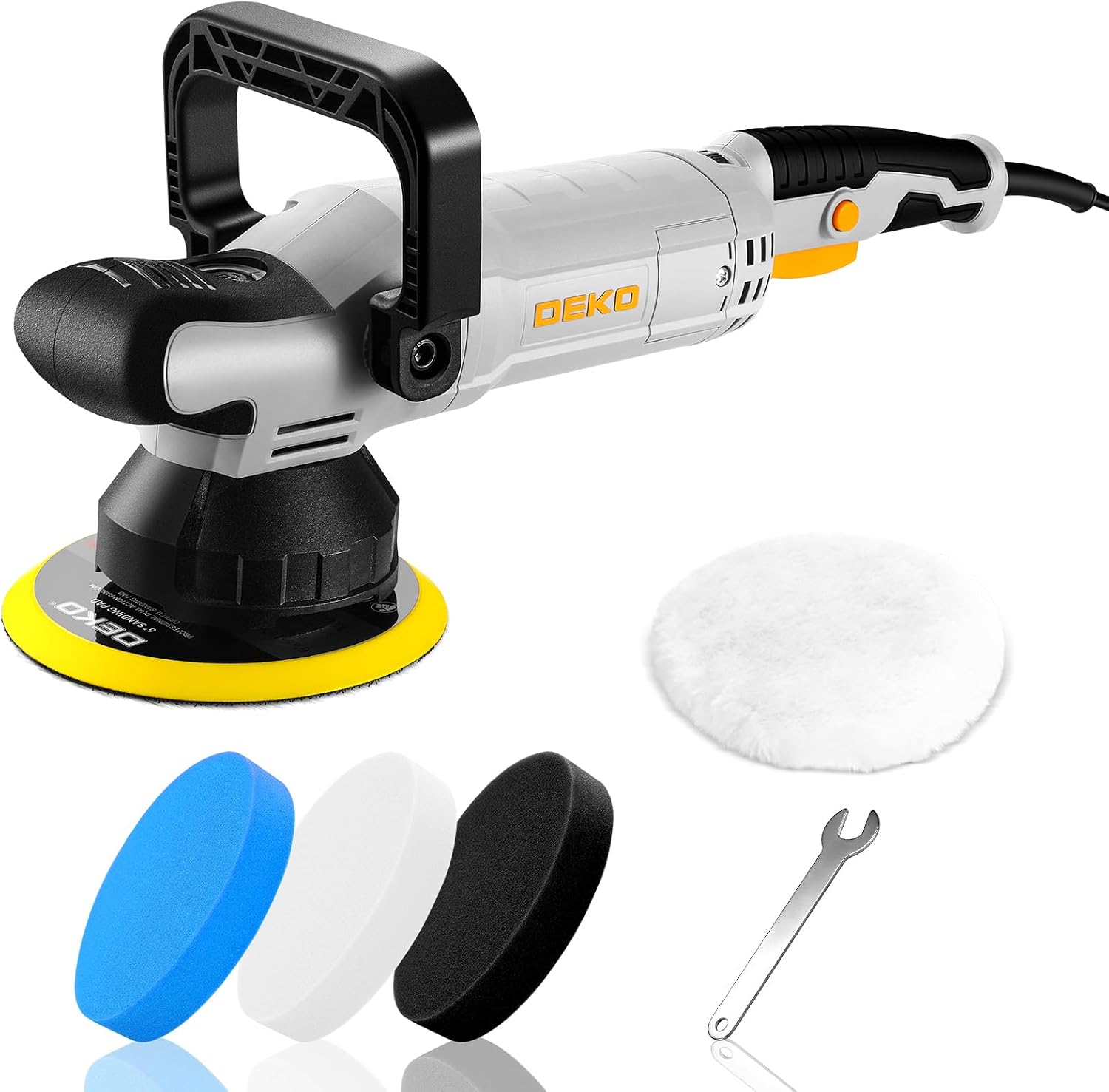 Dual Action Polisher Buffer Machine: DEKOPRO 900W Electric Random Polish Kit with 150MM Pad, 6 Variable Speed 600-4000RPM 15MM Orbit- for Car Detailing Polishing Waxing