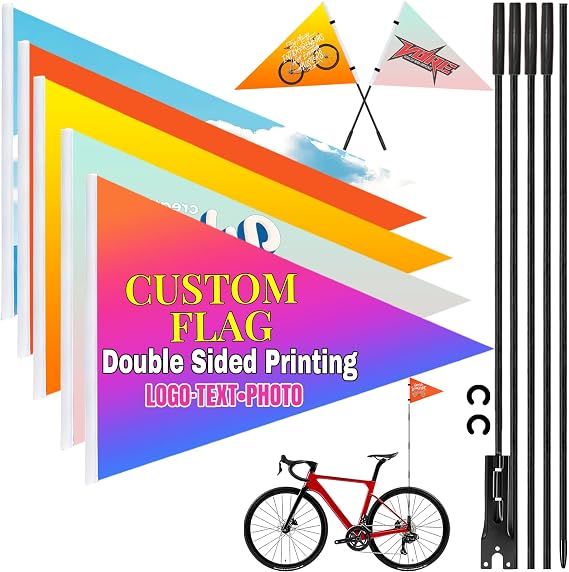Personalized Bike Safety Flag with Pole - 6-Foot Adjustable Pole, Custom Safety Flag for Kids, Bicycles and Golf Carts (Triangular flag 1)