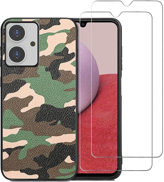 Case Compatible for Nuu Mobile N10 with 2 Pack Screen Protector, Full Body Camouflage Printed Designer Case for Girls Boys,Soft Rubber TPU Shockproof Back Phone Cover -Green