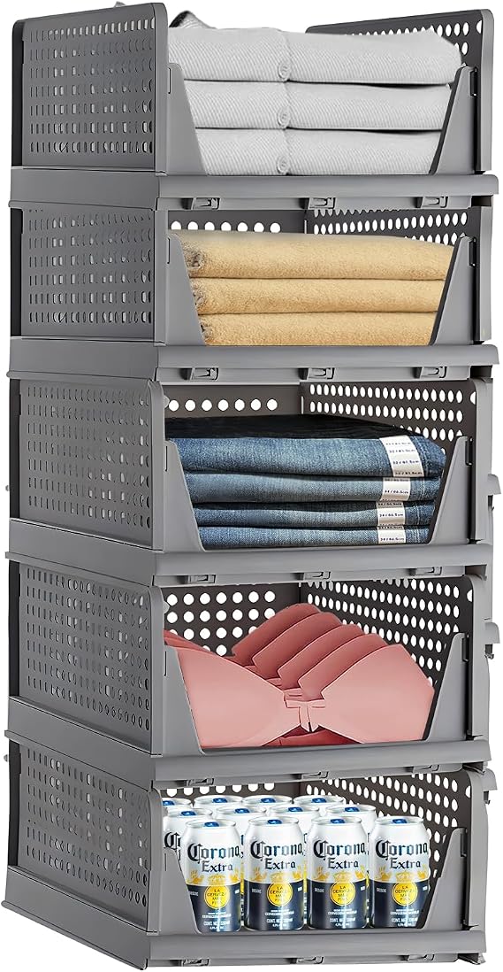 5 Piece Foldable Wardrobe Storage boxes(Gray)
