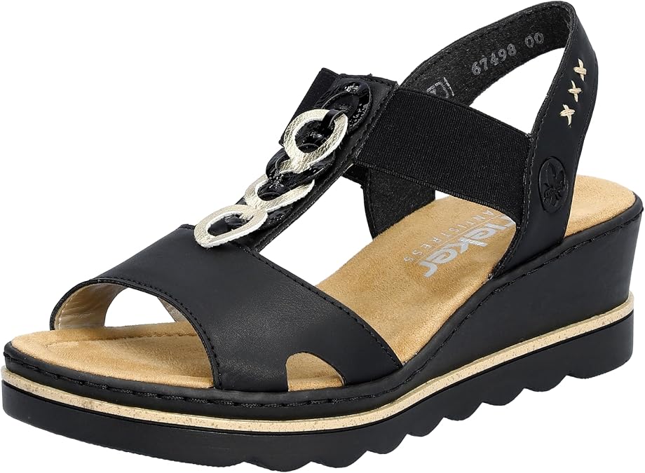 Rieker 67498 Women's off white multi slip on cushioned wedge Sandals
