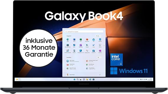 Samsung Galaxy Book4 Notebook 15.6 inch Display Intel Core 3 Processor 8GB RAM Laptop with 256GB Memory Grey