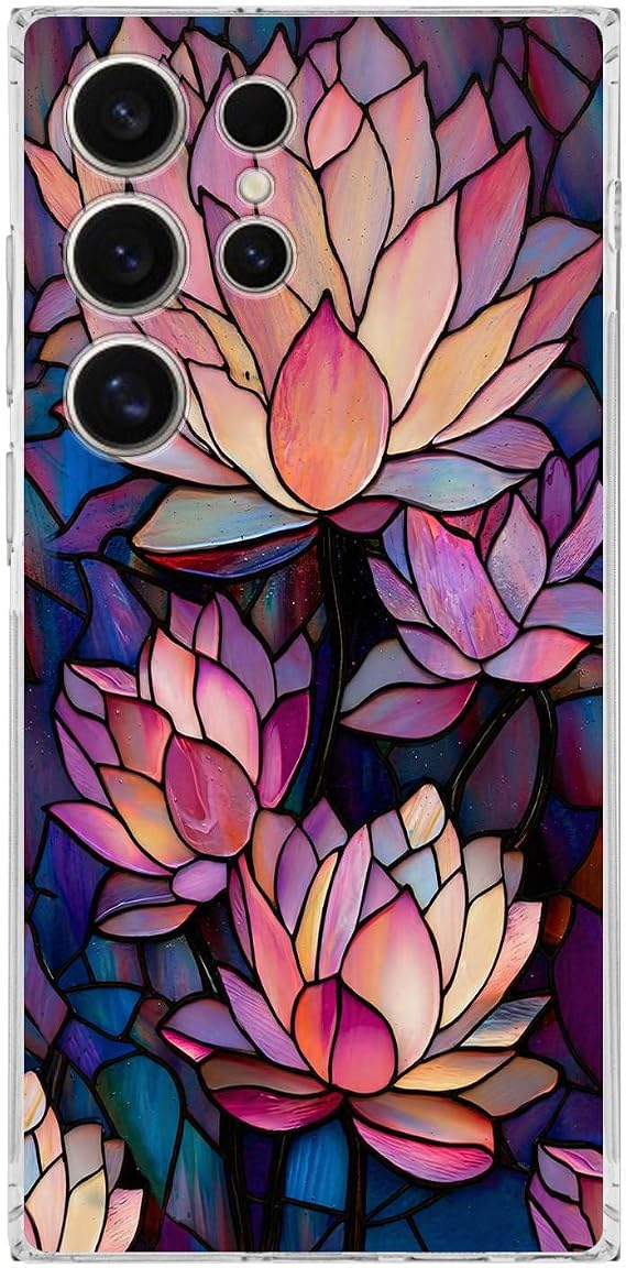 PrintiFy Samsung Galaxy S25 Ultra ile Uyumlu Vitray Sessiz Lotus Tasarımlı Şeffaf Silikon Kılıf