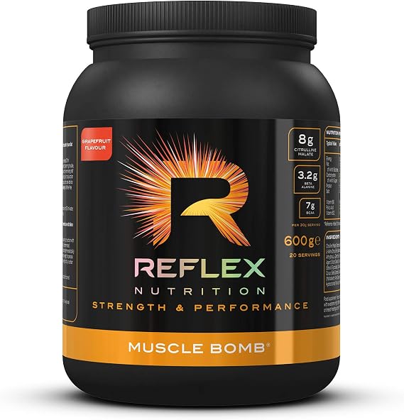 Reflex Nutrition Muscle Bomb With Caffeine Ultimate PRE-WORKOUT POWDER 7g BCAA's 2g L-Carnitine 3.2g Beta-Alanine 1g Taurine (Pink Grapefruit) (600g)