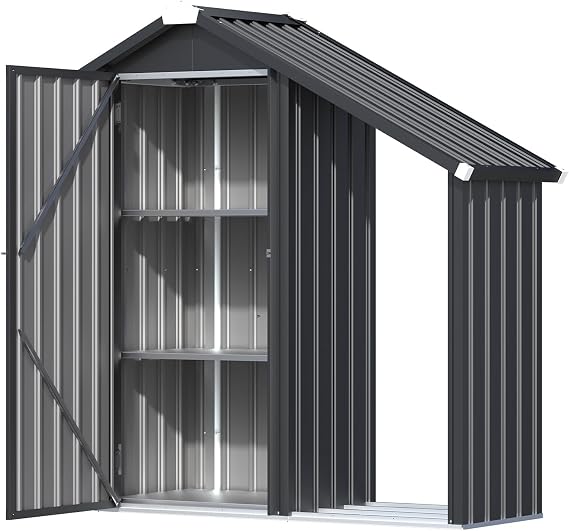 U-MAX Outdoor Tall Garden Storage Box with Double Door,3 Adjustable Shelves, Outdoor Cupboard & Cabinet for Garden, Metal Garage Bike Shed, Grey