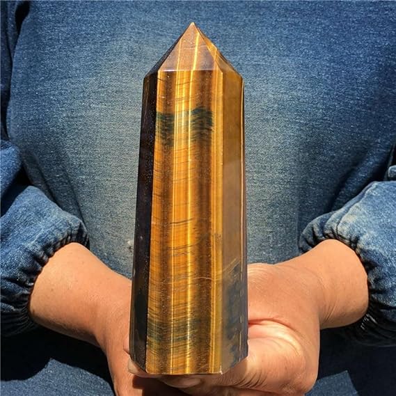 AtkitS Natural Tiger Eye Obelisk Quartz Crystal Point Wand Meditation (Size : 400-450g)