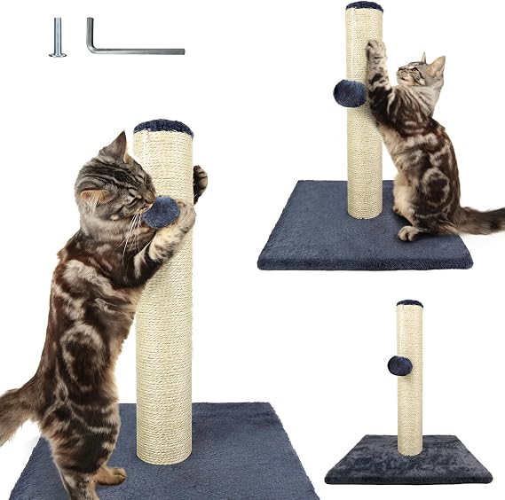 Cat Scratching Post Small, Tall Sisal Tree with Hanging Ball, Plush Base, Furniture Scratching Deterrent Sisal Scratch Pole, Sisals Claw Scratcher Tower, Cat Activity Center Climbing Tree, Dark Grey