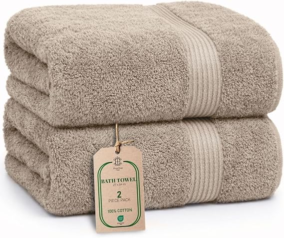 Luxe Set of 2 Bath Towels - Large, Soft & Absorbent, Durable, Gentle on Skin, Machine Washable, 65×137 cm, Sand/Beige