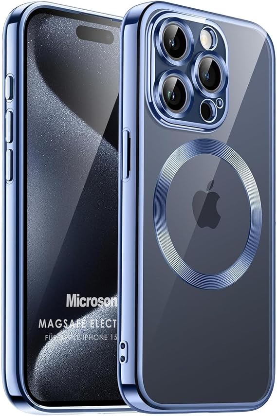 Microsonic Apple iPhone 15 Pro Max için Kılıf MagSafe Luxury Electroplate [iPhone 15 Pro Max ile Uyumlu Kılıf - Mavi]