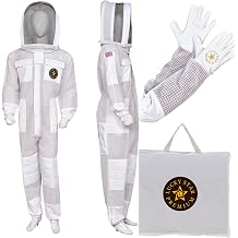 Beekeeping Suit 3-Layer Ventilated. Professional Sting-Proof Bee Suit w/ Fencing Veil + FREE Gloves | Breathable Full Body Protection for Beekeepers (White, M)