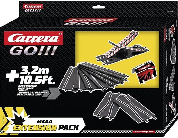 Carrera GO!!! Track Extension Pack Mega 3.2 Metres Additional Track With 7 Straights, 2 Narrow Sections, 1 See Saw Section & 1 Tunnel, Compatible With All Slot Racing Tracks