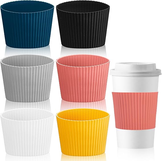 6 Pack Coffee Cup Sleeves Reusable Silicone Coffee Sleeve Heat Resistant Cup Sleeves for Hot and Cold Drinks Glass Bottle Mug Protector Cover for Home Travel (6 Colors)